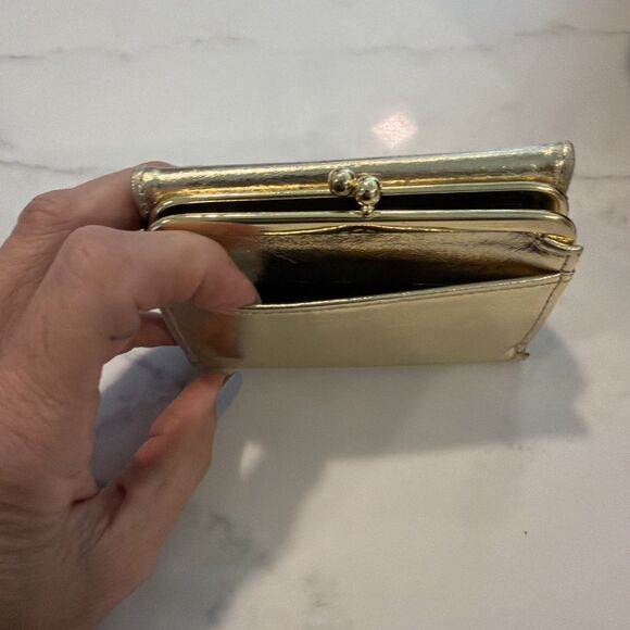 Vintage 70s 80s Gold Metalic Glam Leather Anne Klein Snap Clutch & Wallet NEW - Picture 7 of 12